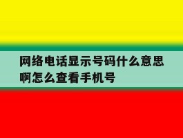 网络电话显示号码什么意思啊怎么查看手机号