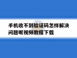 手机收不到验证码怎样解决问题呢视频教程下载