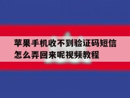 苹果手机收不到验证码短信怎么弄回来呢视频教程