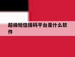 超级短信接码平台是什么软件