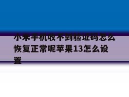小米手机收不到验证码怎么恢复正常呢苹果13怎么设置