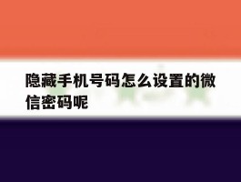 隐藏手机号码怎么设置的微信密码呢