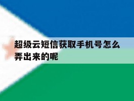 超级云短信获取手机号怎么弄出来的呢