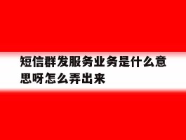 短信群发服务业务是什么意思呀怎么弄出来