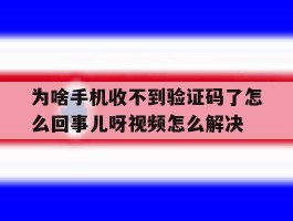 为啥手机收不到验证码了怎么回事儿呀视频怎么解决