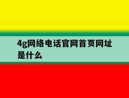 4g网络电话官网首页网址是什么